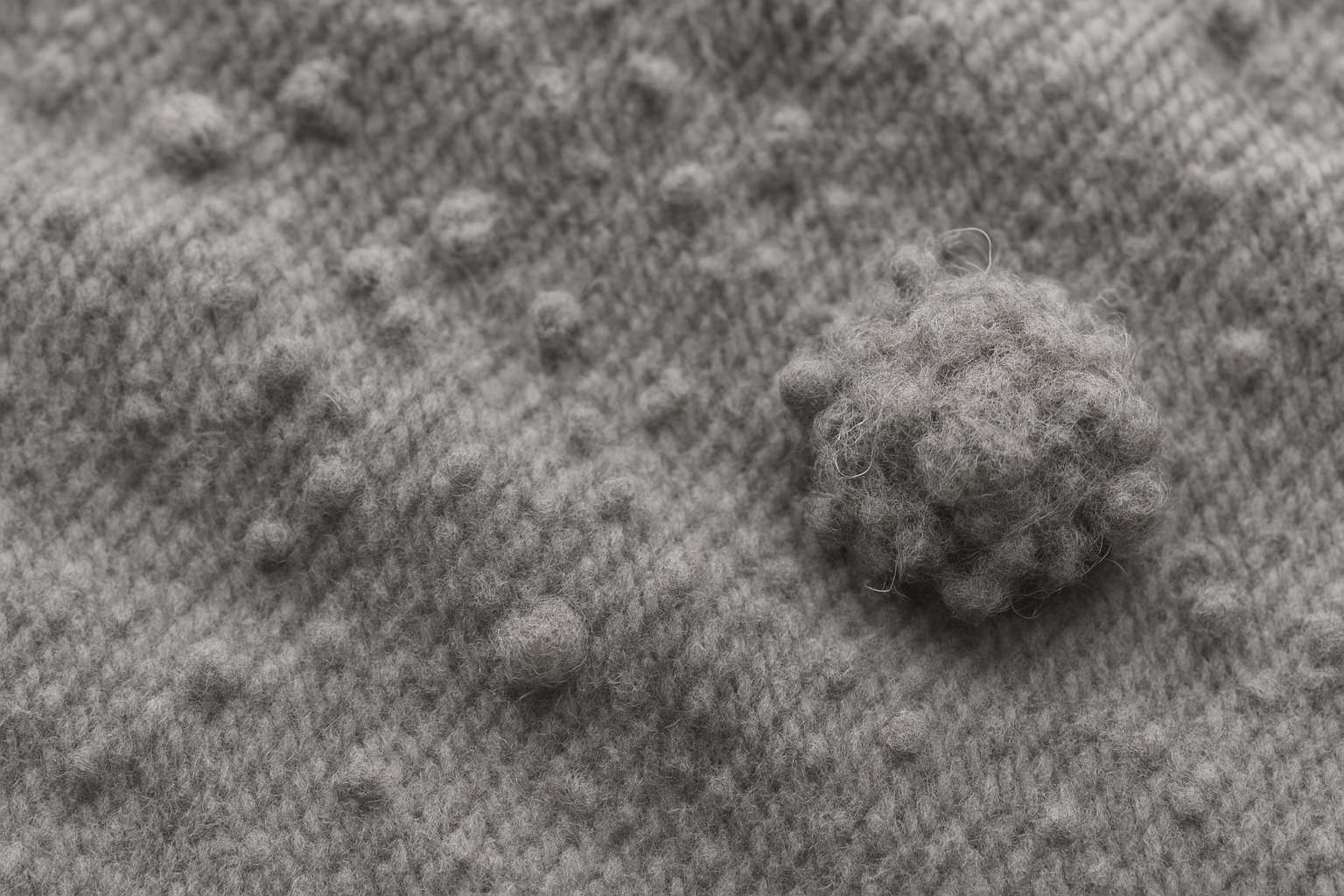 A close-up shot of sweater pilling under a microscope